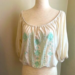Joe boxer brand Summer top with turquoise needle work on the front size medium
